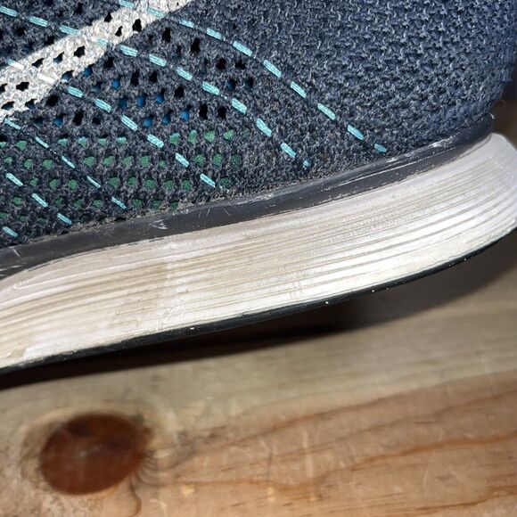 Men’s 11.5 Nike Flyknit Racer Chlorine Blue Dark Obsidian White Shoes 526628-414 - Picture 14 of 16